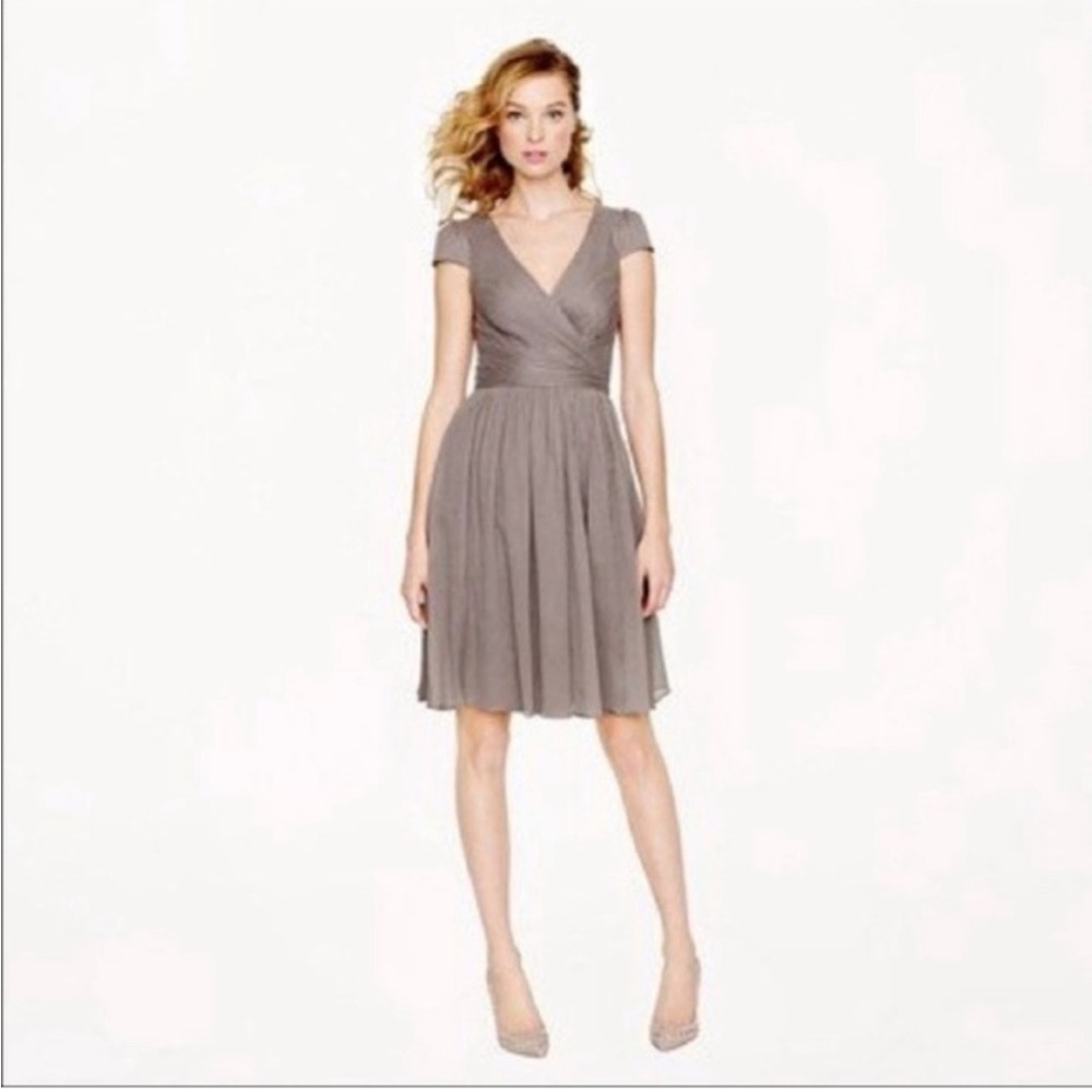 NWT Women’s J.Crew Mirabelle Gray Silk Chiffon Cap Sleeve Dress - Size 18!